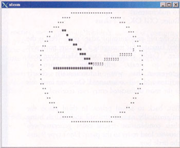 An animated ASCII timepiece in 511 bytes.